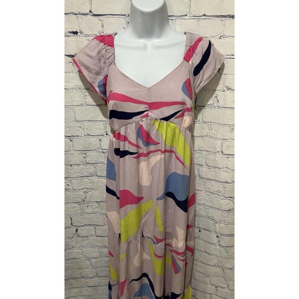 Isabel Maternity Multicolor Printed Tiered Midi Flutter Dress XS - Picture 3 of 7